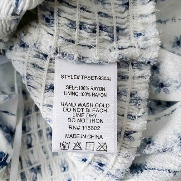 Blue + White Floral Print Smocked Waist Cropped Camisole - Picture 6 of 9